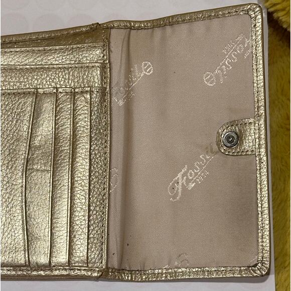 FOSSIL Genuine Leather Trifold Womens Wallet Credit Card Snap Yellow Vtg Classic - Picture 4 of 11